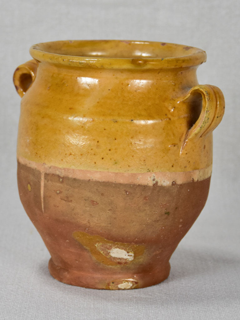 Small antique French confit pot with orange / yellow glaze 6"