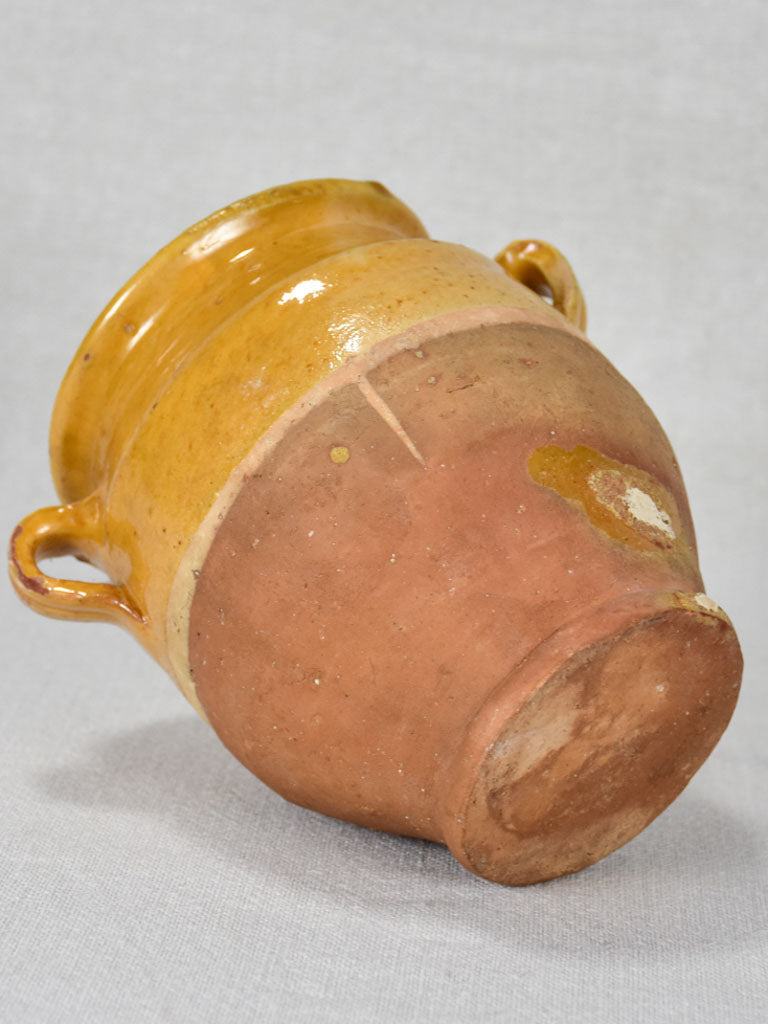 Small antique French confit pot with orange / yellow glaze 6"