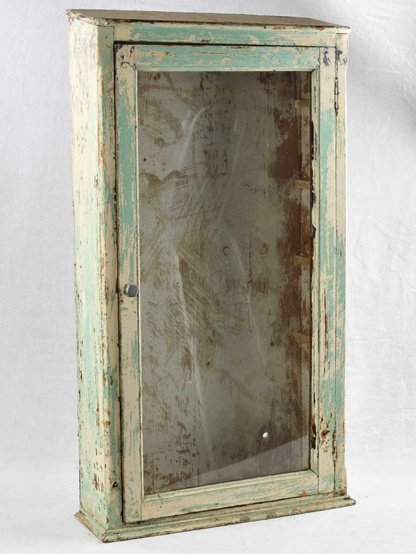 Antique wall mounted painted display cabinet with glass door 41¼"