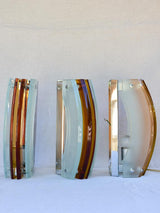 Set of three amber and pale blue glass wall sconces from the 1970's 13"