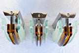 Set of three amber and pale blue glass wall sconces from the 1970's 13"
