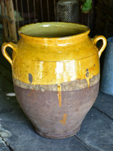 Large 19th century confit pot with ochre glaze