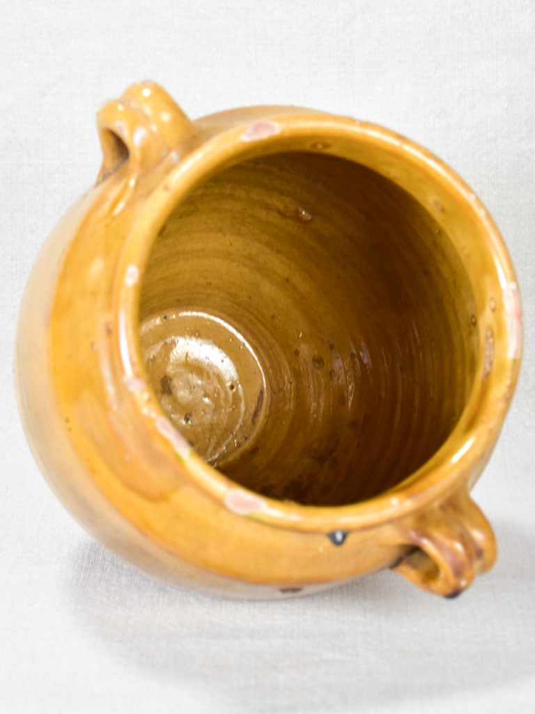 Antique French confit pot with yellow / orange glaze 8¾"