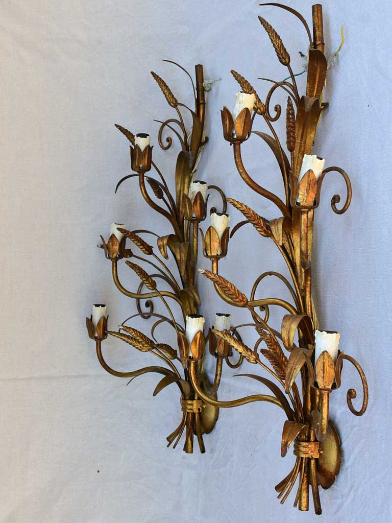 Pair of large wall sconces decorated with wheat motifs 28¼"