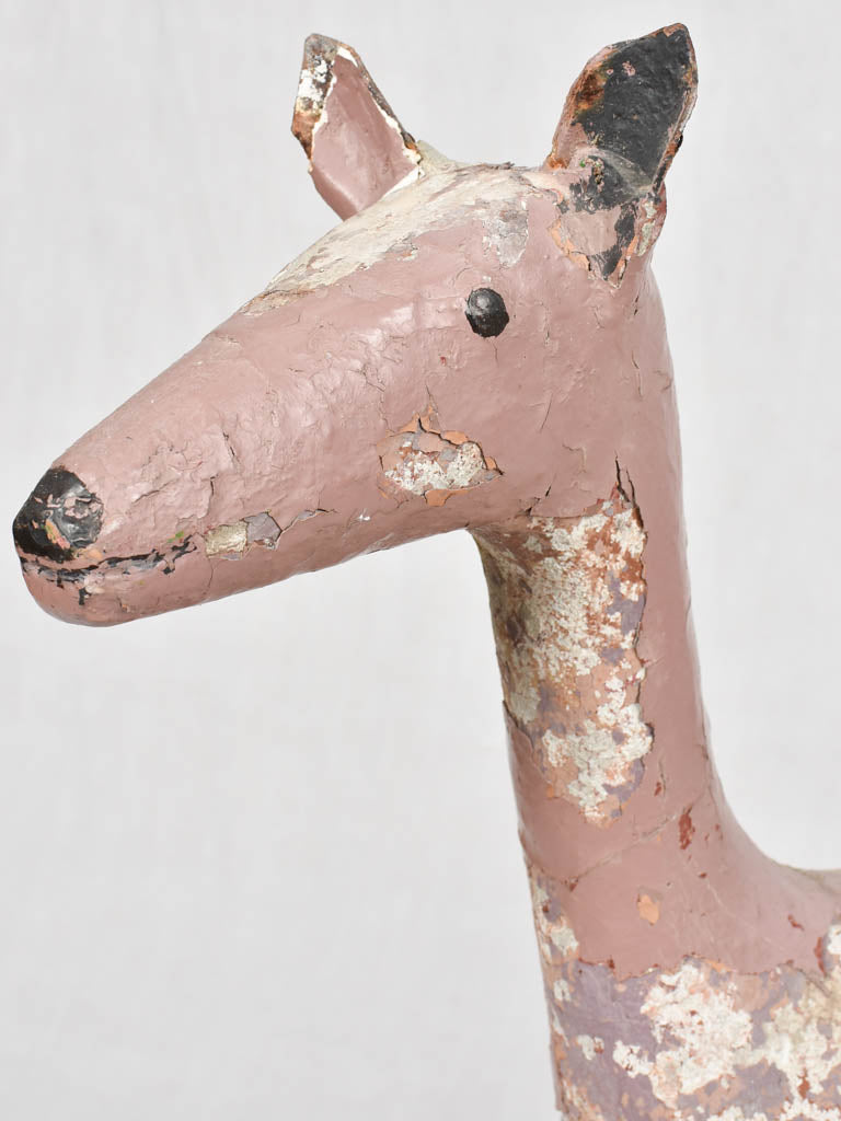Rustic Veiled Pink Cement Deer Sculpture