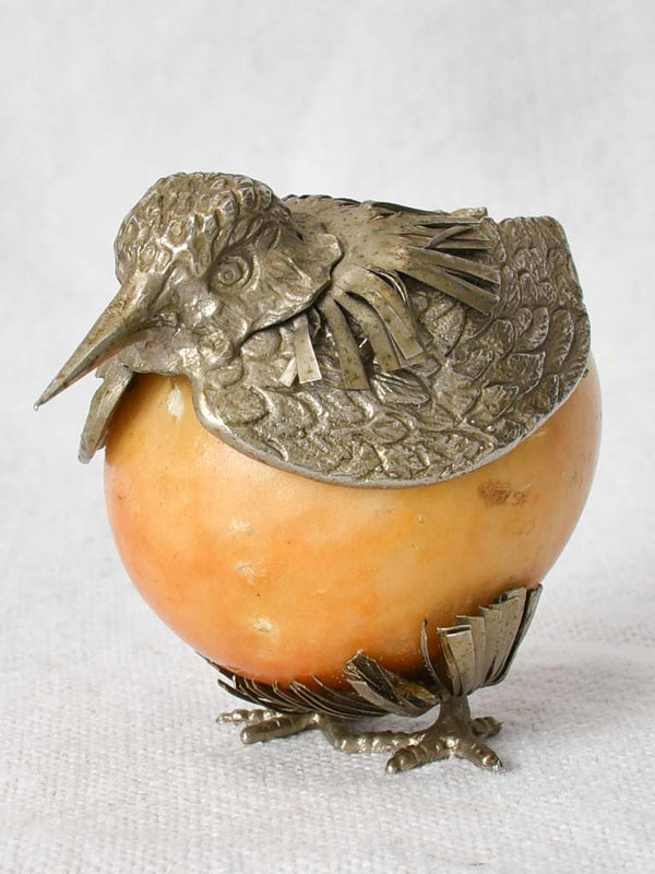 Vintage silver-plated alabaster bird ornament