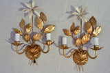 Pair of 1970's / 80's wall appliques with gold foliage and beige leaves 15¾"