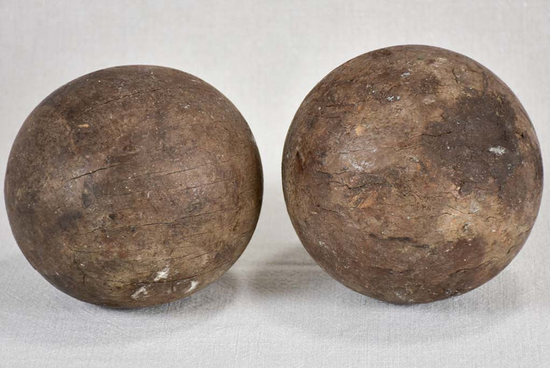 2 large wooden skittle balls from the late 19th century 6¼"