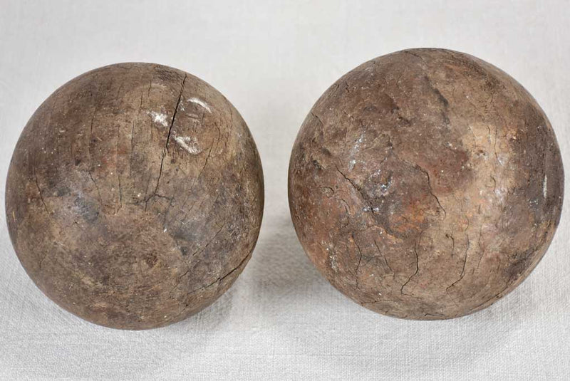 2 large wooden skittle balls from the late 19th century 6¼"