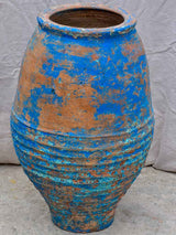 Very large antique Spanish olive oil jar with blue patina 35¾"