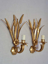 Pair of 1970's / 80's wall appliques with gold wheat and flowers 13"
