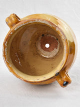 Petite antique French confit pot with yellow glaze 7"