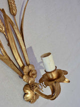 Pair of 1970's / 80's wall appliques with gold wheat and flowers 13"