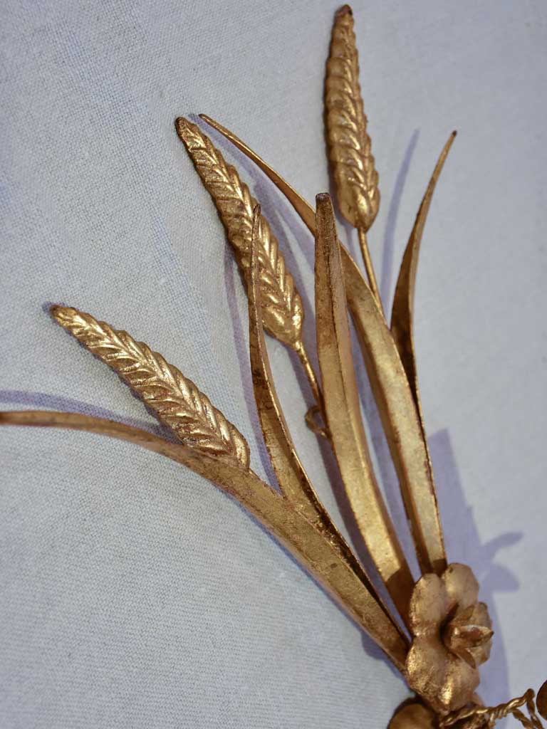 Pair of 1970's / 80's wall appliques with gold wheat and flowers 13"