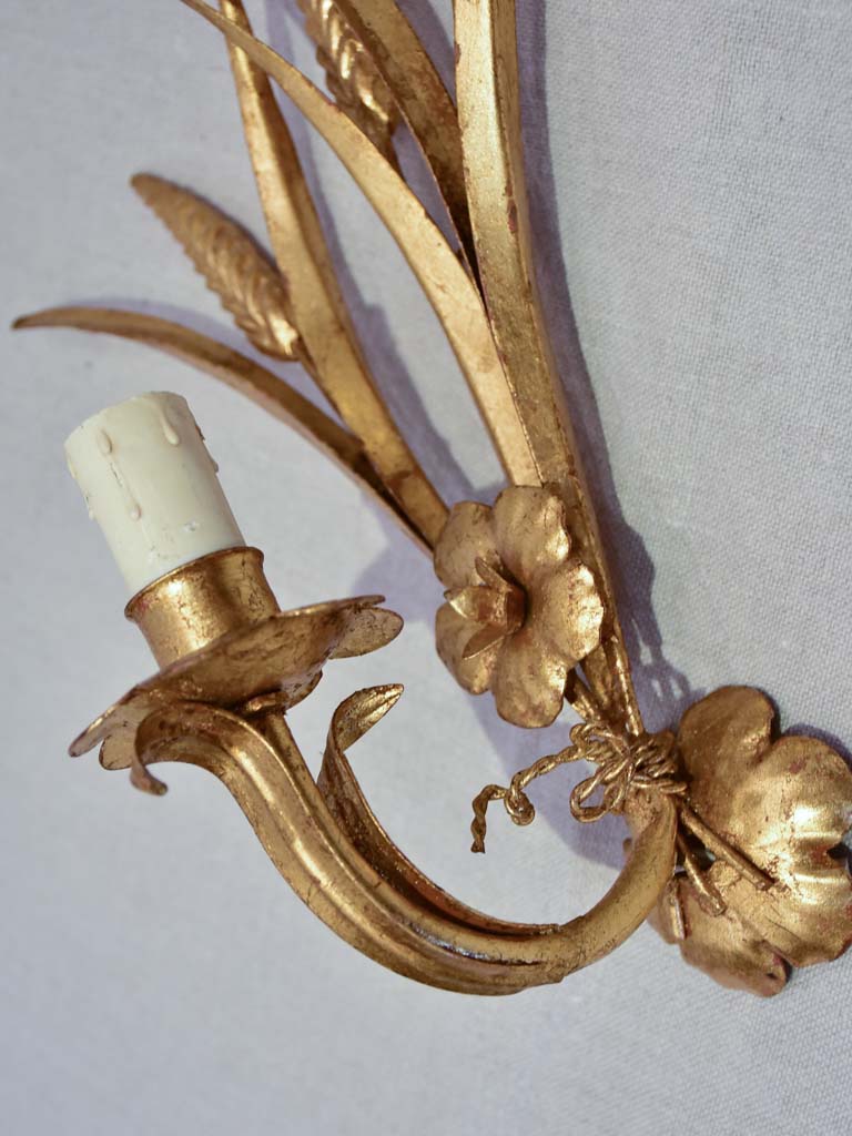 Pair of 1970's / 80's wall appliques with gold wheat and flowers 13"