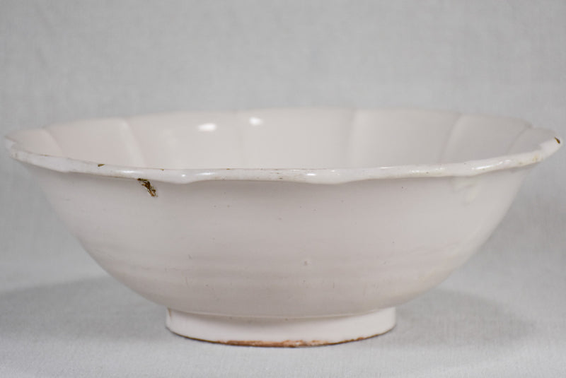 18th-century ironstone bowl with rippled edge 12½"