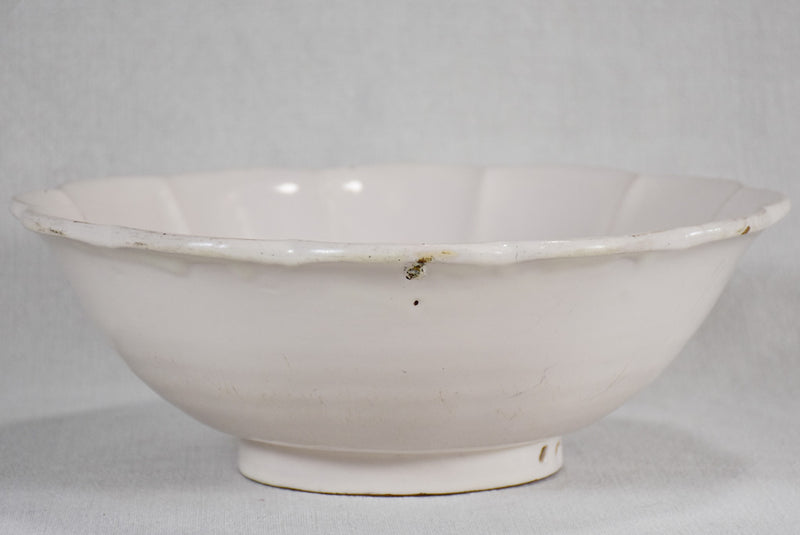 18th-century ironstone bowl with rippled edge 12½"