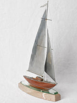 1930s model sailboat, nickle plated & mahogany 20"