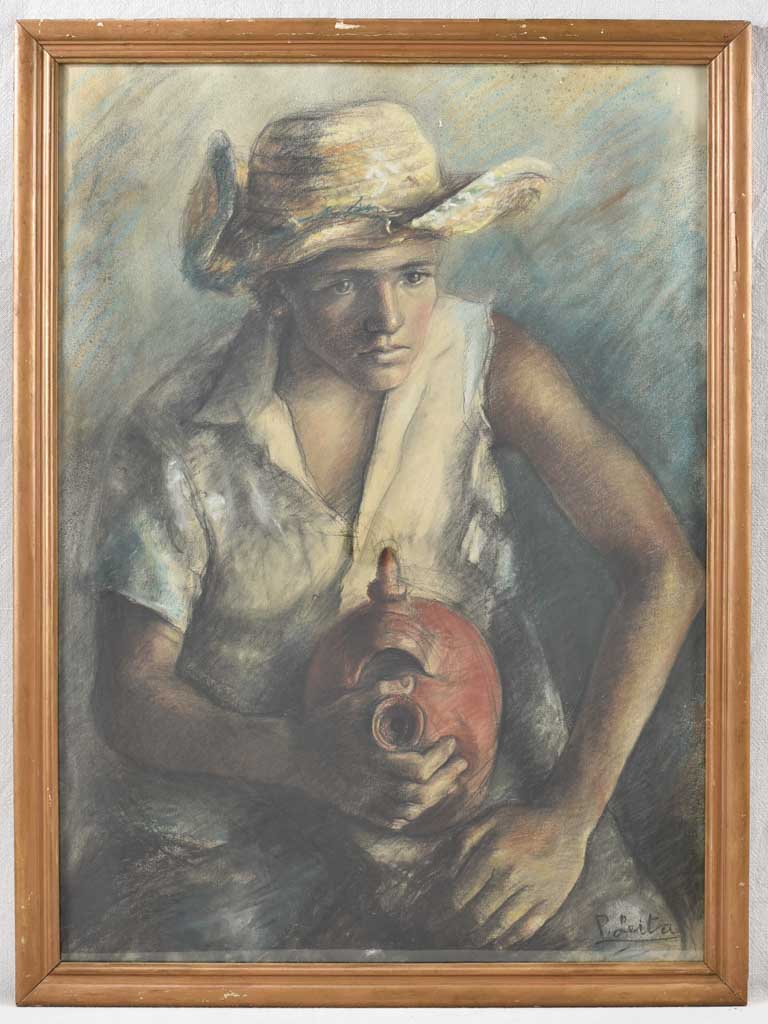 Antique Pastel Portrait Provençal Young Man