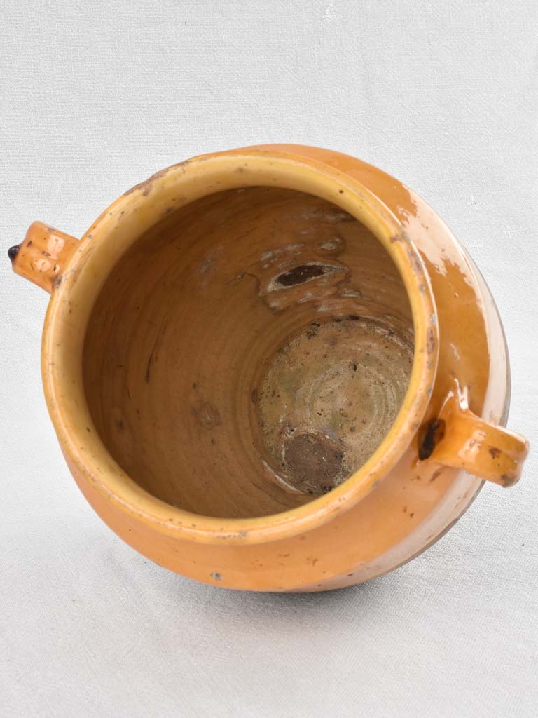 Antique French confit pot with yellow ocher glaze 9½"