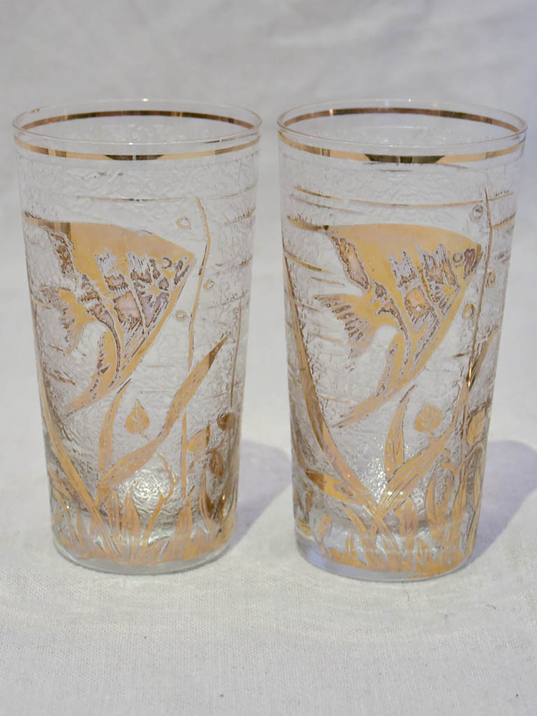 Set of six 1970's glass tumblers decorated with gold fish
