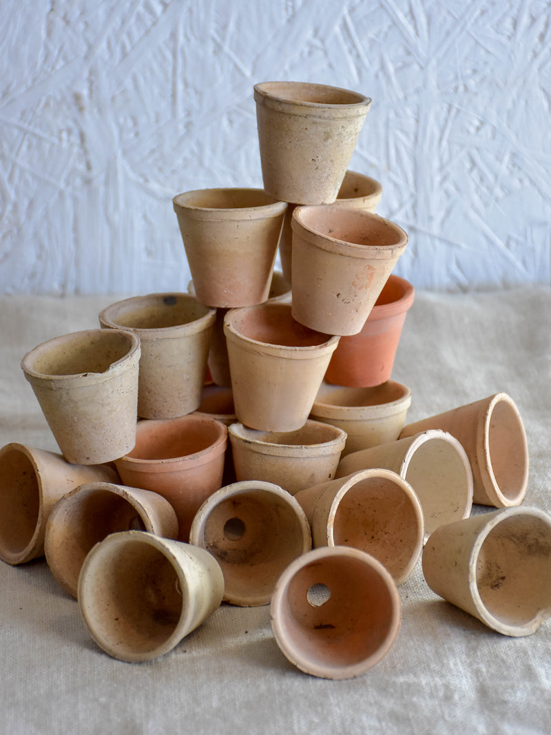 Lot of 25 miniature French terracotta seedling pots
