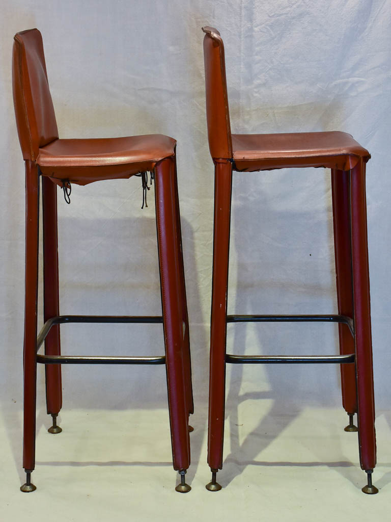 Pair of 1970's French leather barstools