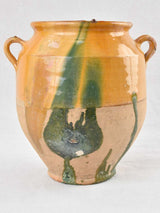 Antique French confit pot with yellow & green glaze 11"