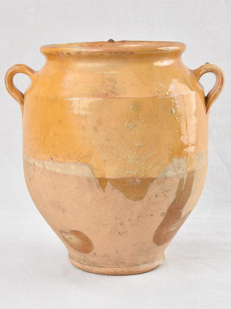 Antique French confit pot with yellow & green glaze 11"