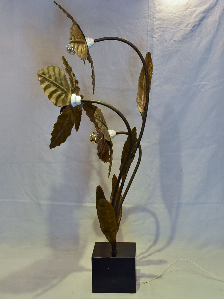 Very large vintage lamp with three large brass flowers 52¼"