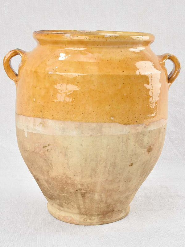 Large Antique French confit pot with yellow glaze 11½"