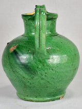 19th-century French orjol/water pitcher with green glaze
