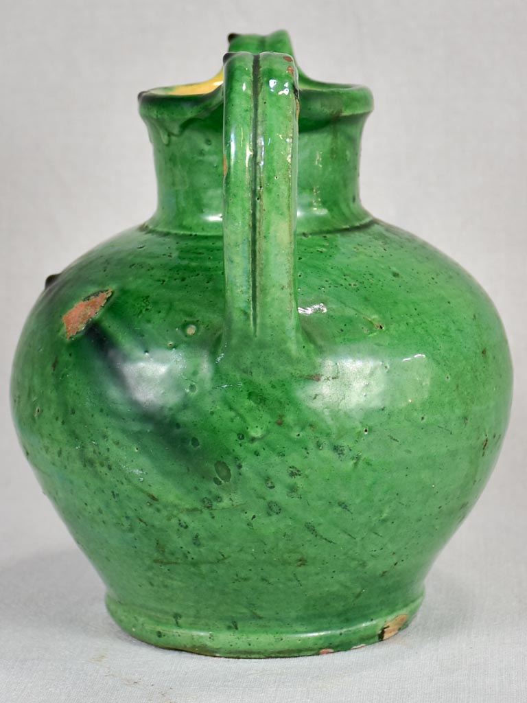 19th-century French orjol/water pitcher with green glaze