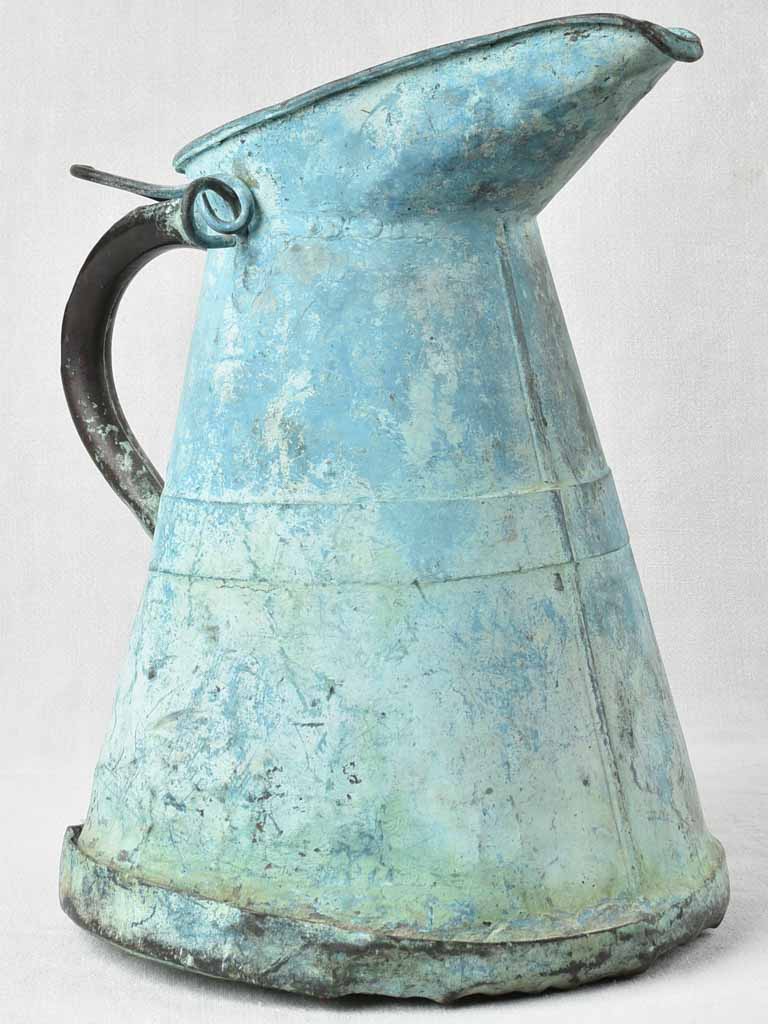 19th century copper verdigris pitcher 15¾"