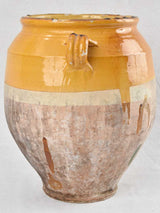 Large Antique French confit pot with yellow glaze 13½"