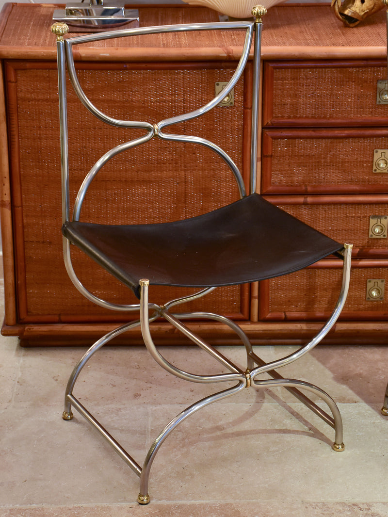 Six mid century French armchairs with black leather