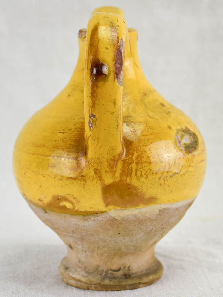 Very small antique French water orjol with yellow glaze - rare 6"