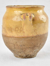 Small Antique French confit pot with yellow glaze 5½"