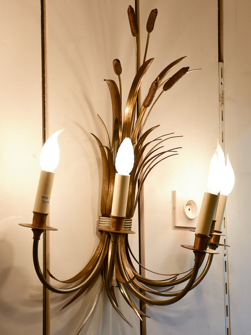 RESERVED Pair of large Maison Charles wall sconces - bullrush