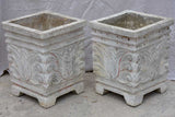 Pair of square concrete planters with white, grey and red patina 21¼"