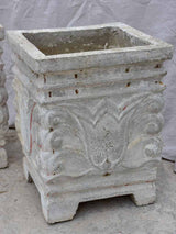 Pair of square concrete planters with white, grey and red patina 21¼"