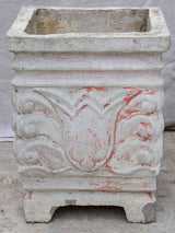Pair of square concrete planters with white, grey and red patina 21¼"