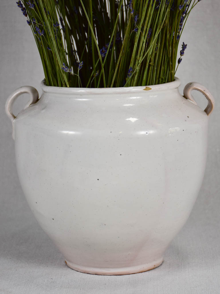 Antique French confit pot with white glaze 8¾"