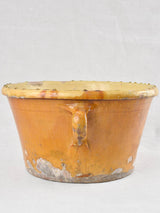 Large antique French cooking pot with yellow glaze 17"