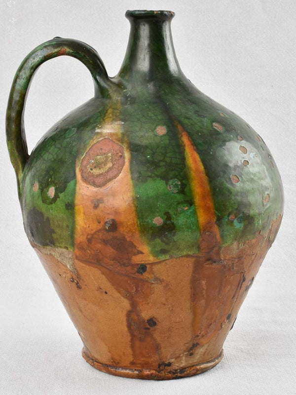 Rare 19th century pitcher with green glaze 12½"