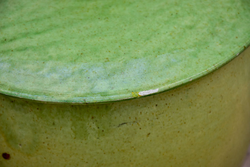 Antique French soup tureen from Dieulefit - green with burnt handles