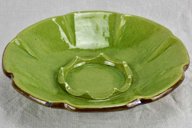 Vintage French melon bowl with green glaze 11¾"