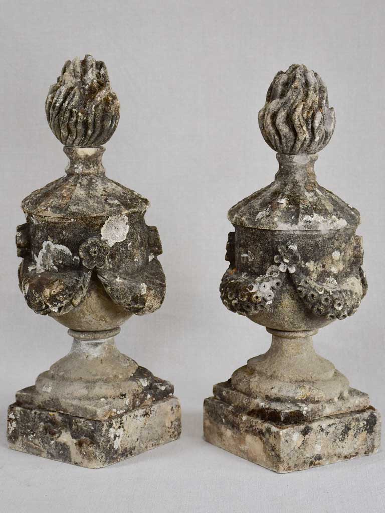 Pair of stone architectural ornaments from the 19th century - pot a feu 17"