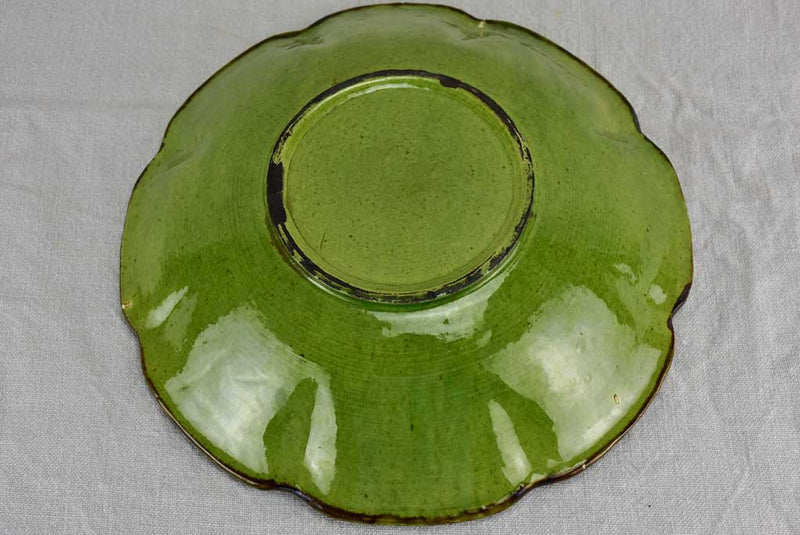 Vintage French melon bowl with green glaze 11¾"