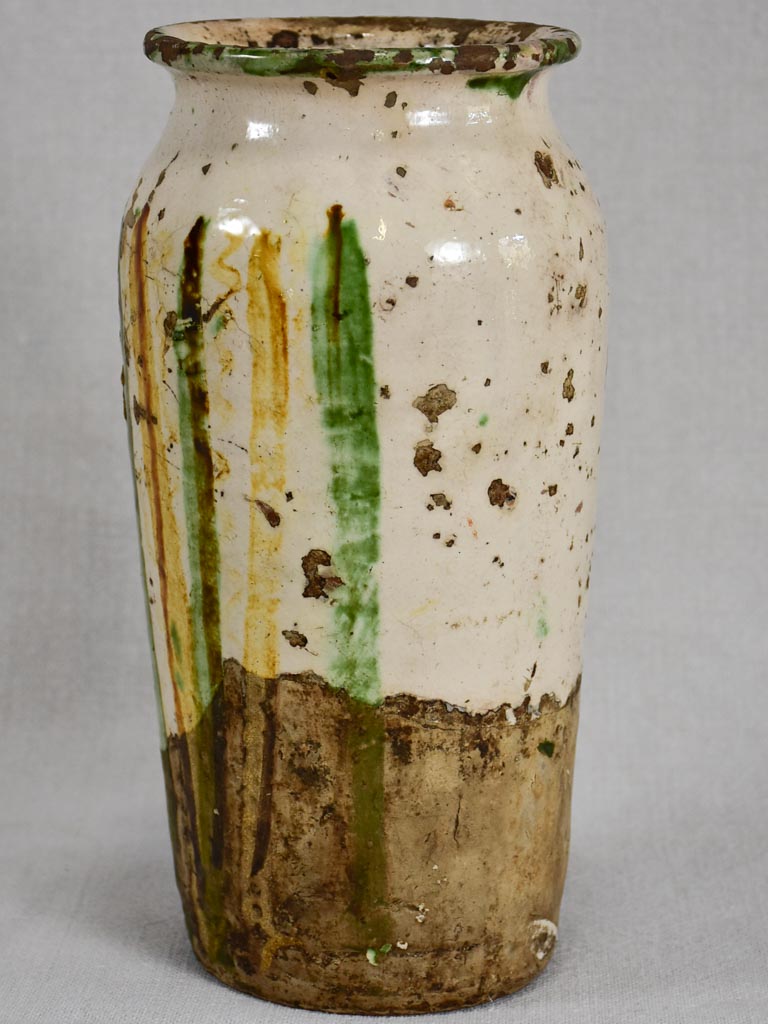 Unusual French vase from the early 20th century - beige & green glaze 10¼"